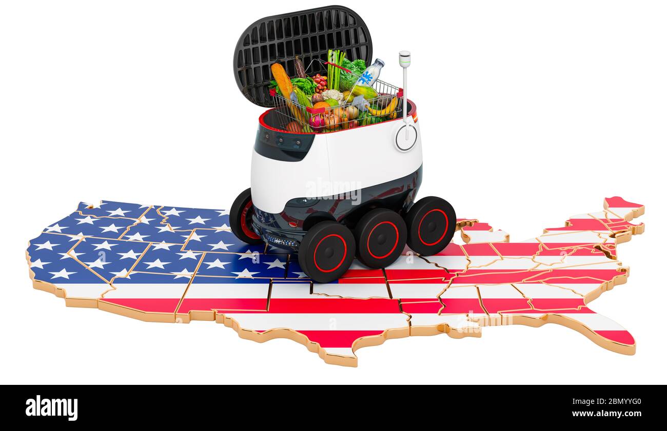 Autonomous delivery robot in the United States, 3D rendering isolated on white background Stock Photo