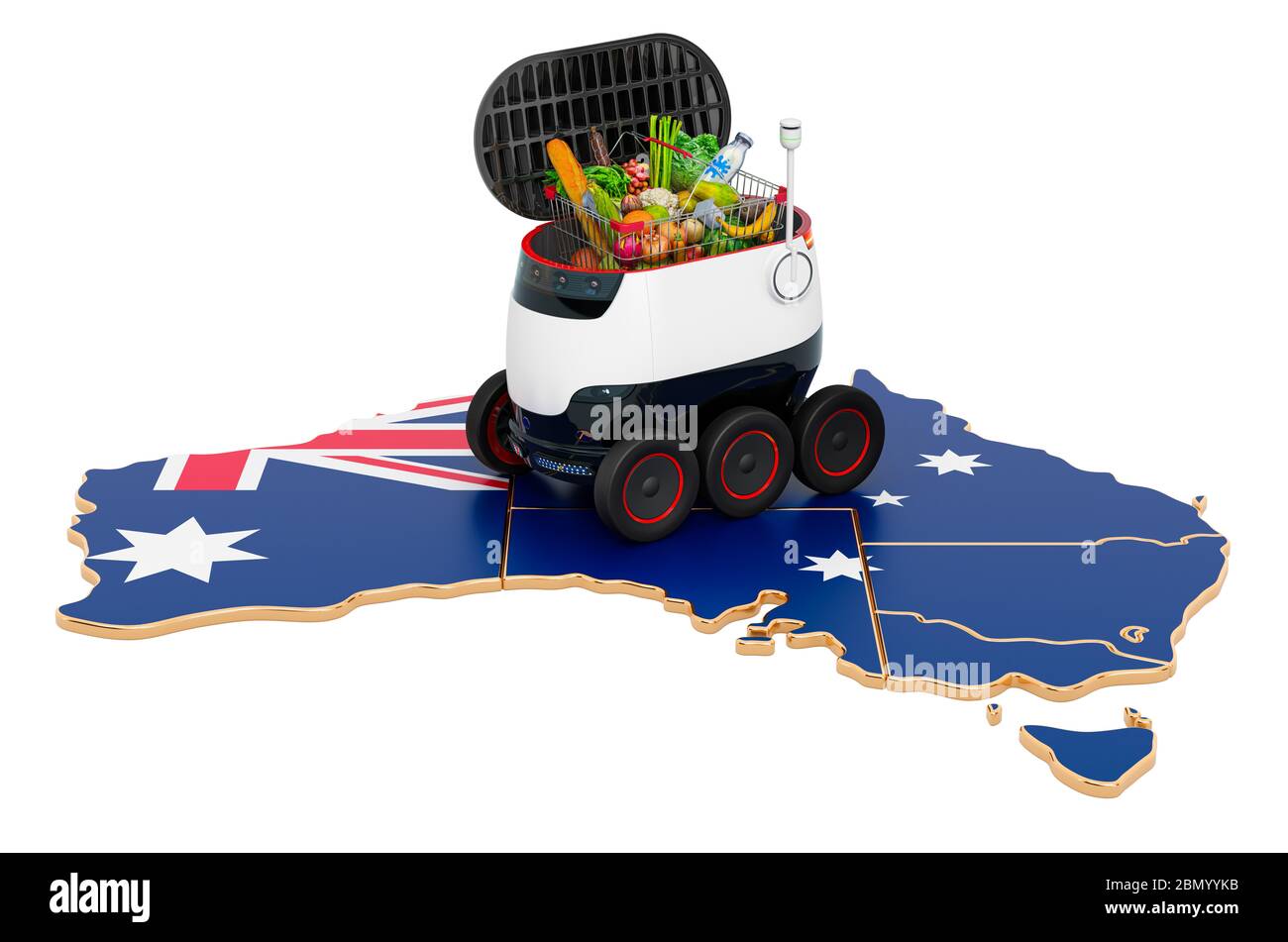 Autonomous delivery robot in Australia, 3D rendering isolated on white background Stock Photo