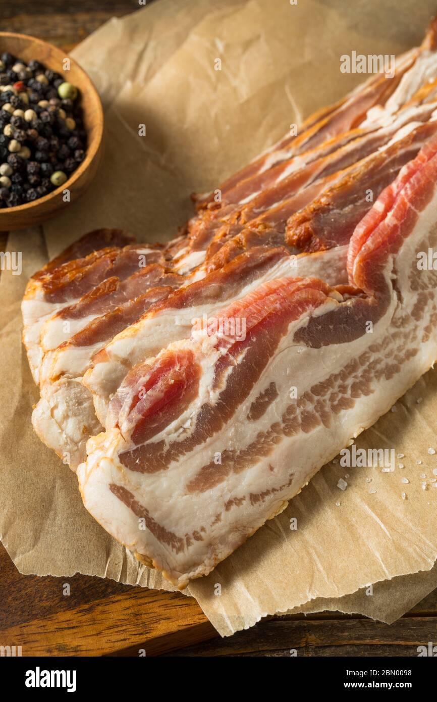 Raw Organic Uncured Salty Bacon Ready to Cook Stock Photo