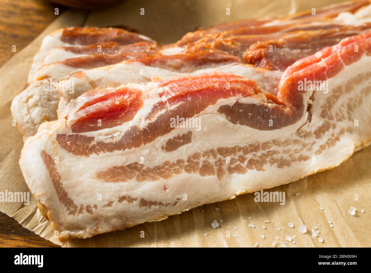 Raw Organic Uncured Salty Bacon Ready to Cook Stock Photo