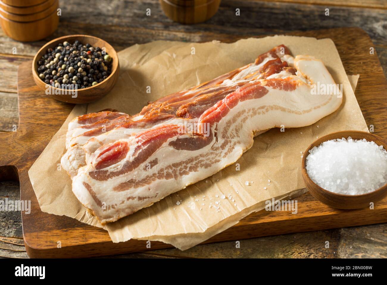 Raw Organic Uncured Salty Bacon Ready to Cook Stock Photo