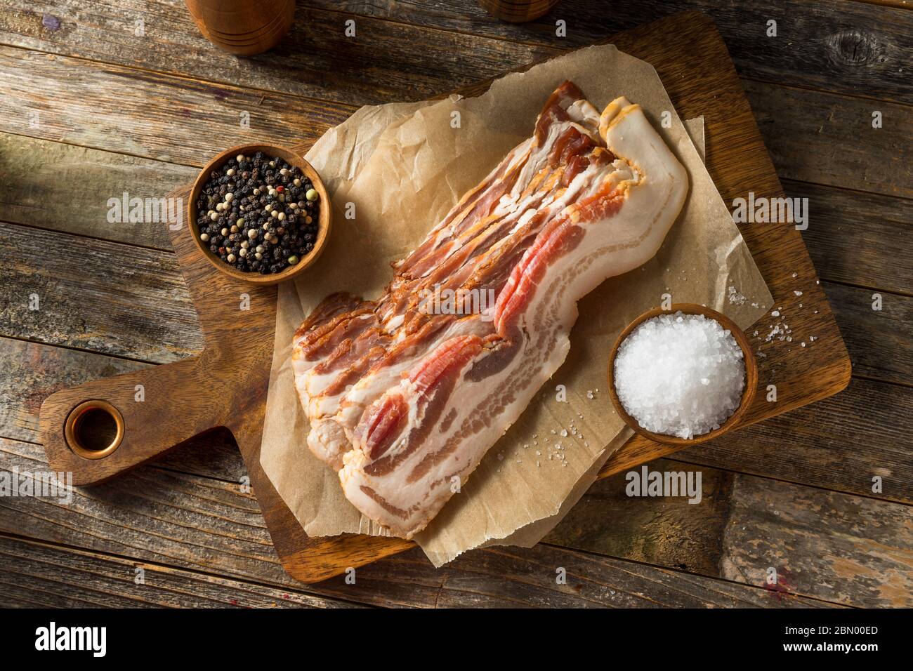 Raw Organic Uncured Salty Bacon Ready to Cook Stock Photo