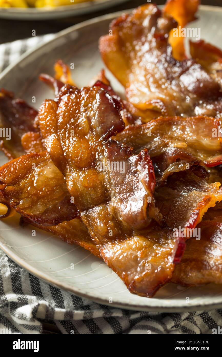Homemade Salty Uncured Baked Bacon Ready to Eat Stock Photo