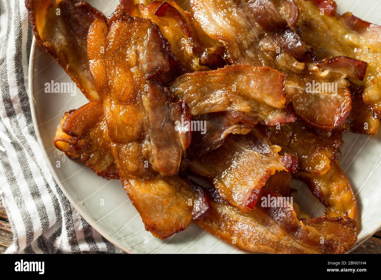 Homemade Salty Uncured Baked Bacon Ready to Eat Stock Photo