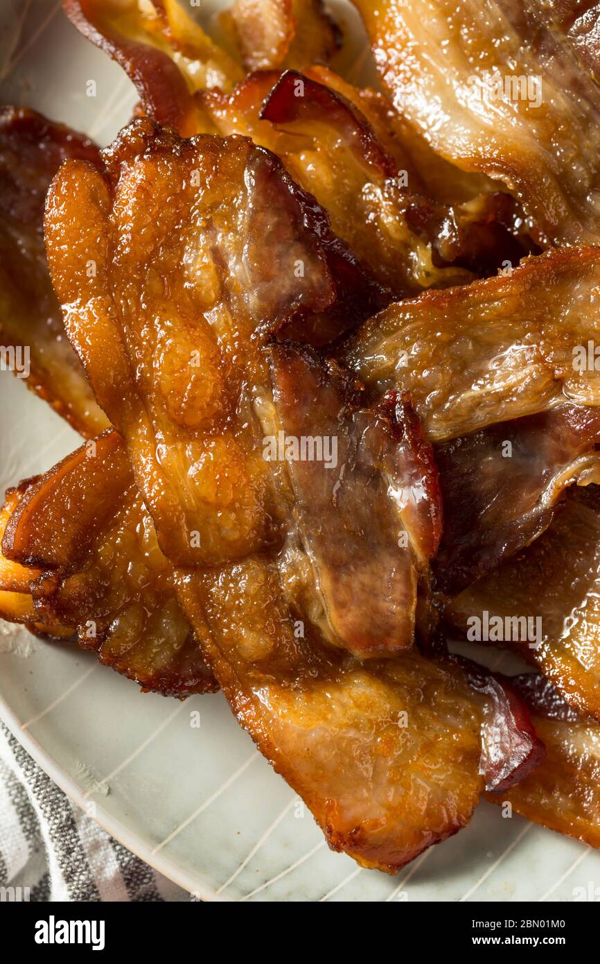 Homemade Salty Uncured Baked Bacon Ready to Eat Stock Photo