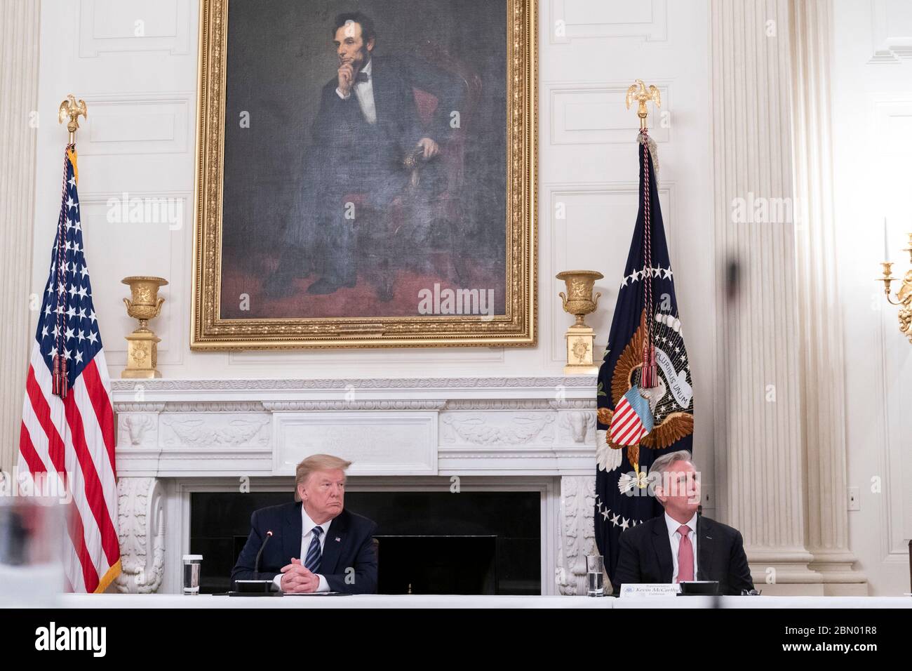 U.S. President Donald Trump and House Minority Leader Rep. Kevin McCarthy of California during a meeting with Congressional Republicans in the State Dining Room of the White House May 8, 2020 in Washington, D.C. Stock Photo