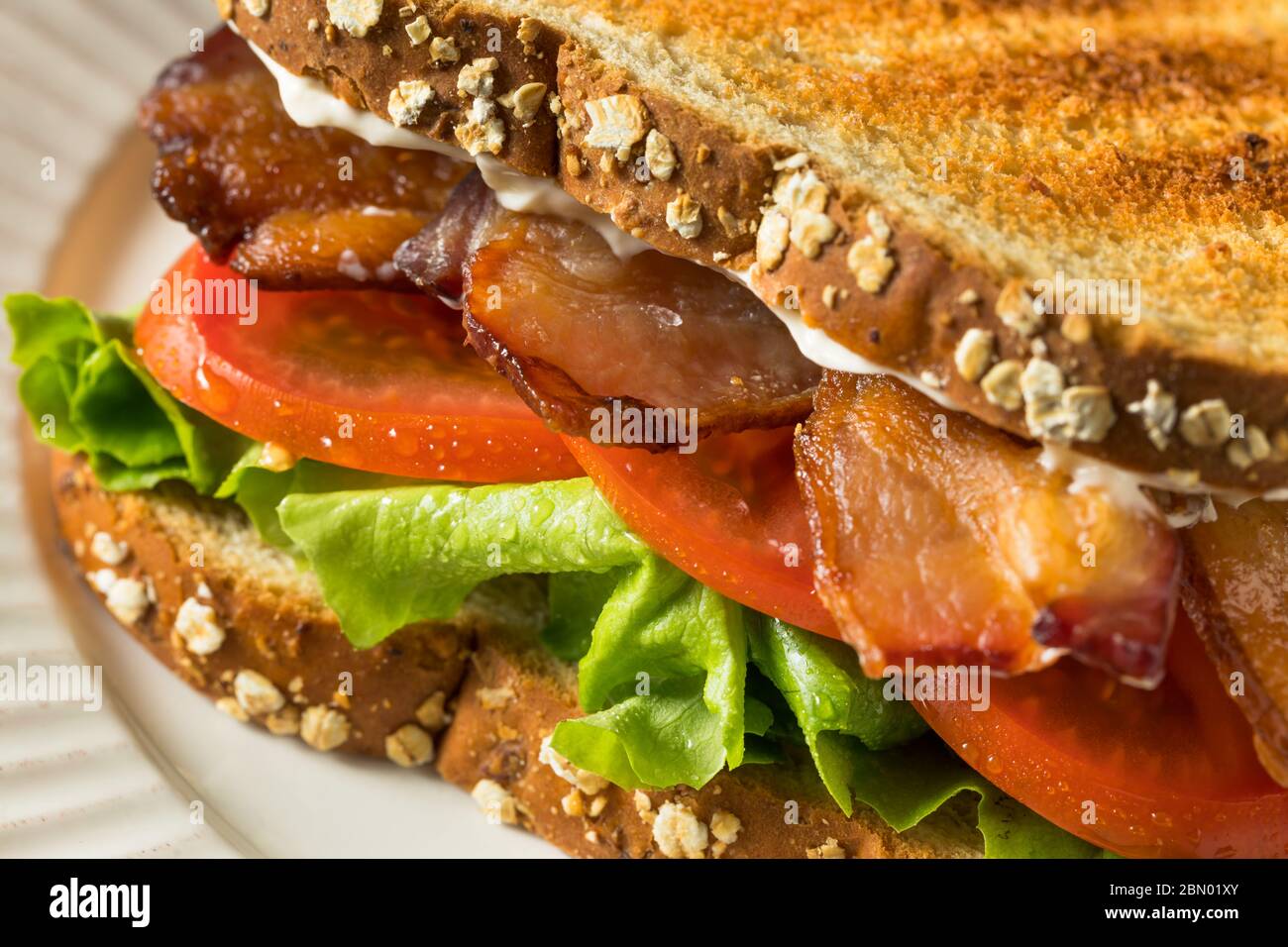 Homemade Bacon Lettuce Tomato BLT Sandwich Ready to Eat Stock Photo