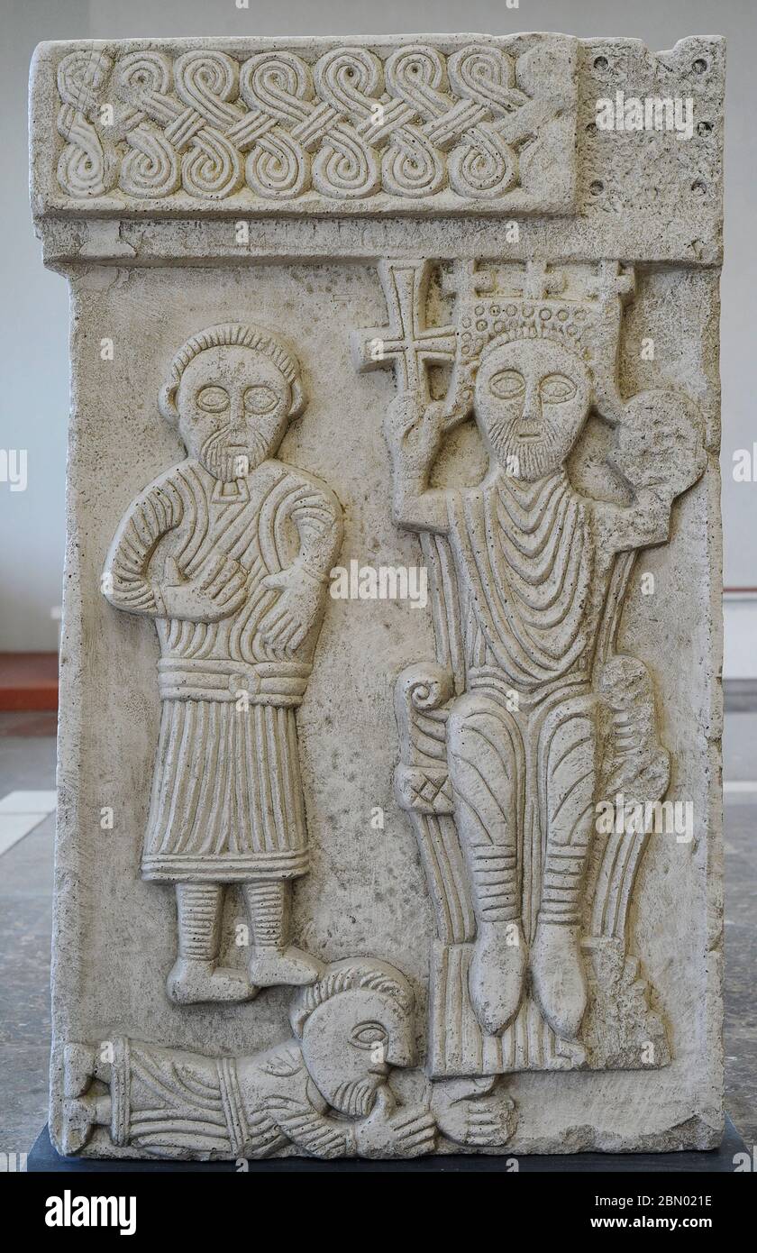 Screen slab with the figure of a Croatian ruler from Split, 11th century. Copy. Croatia. Museum of Croatian Archaeological Monuments, Split, Croatia. Stock Photo