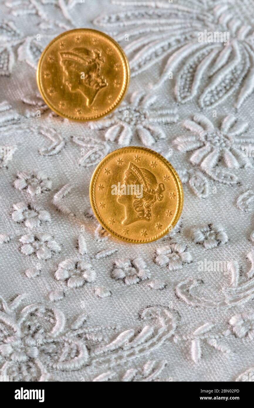 Vintage 1849 1953 Liberty Gold U S One Dollar Coins United States Stock Photo Alamy