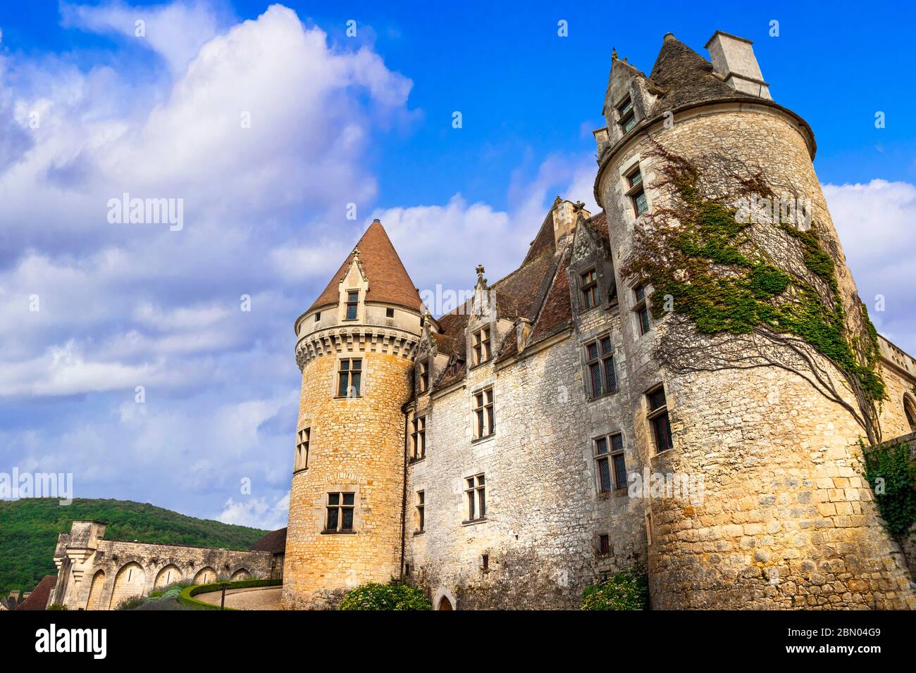 Travel and landmarks of France.  wonderful medieval castle Chateau des Milandes - Dordogne Stock Photo