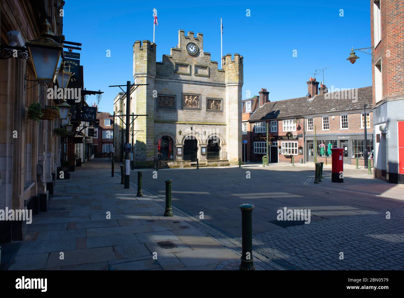 Market Square on an early summer morning in Horsham town centre, West Sussex, UK Stock Photo