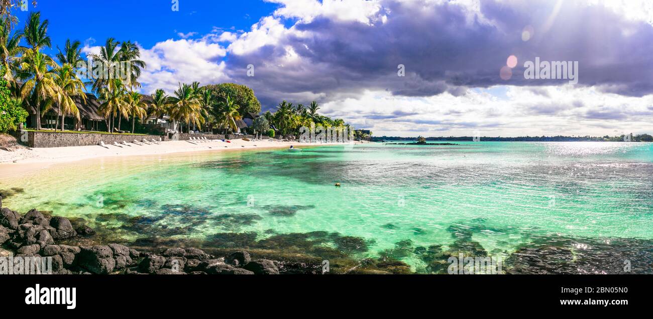 Tropical nature landscape. Beautiful Mauruitius island with splendid sea and beaches Stock Photo