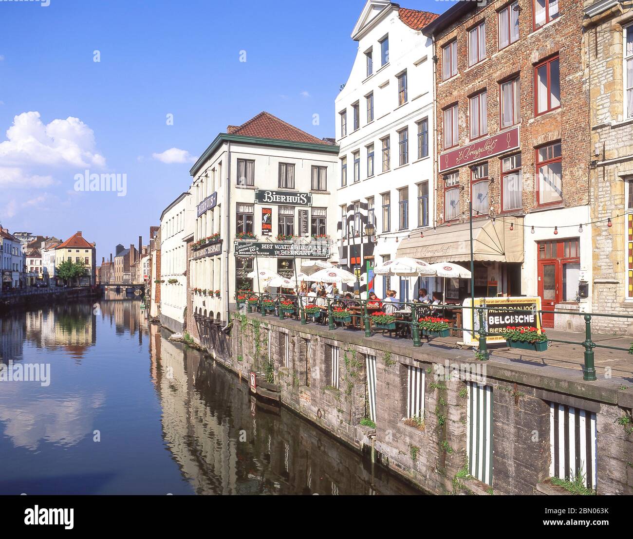 Bierhaus on River Leie, Ghent (Gent), East Flanders Province, Kingdom of Belgium Stock Photo