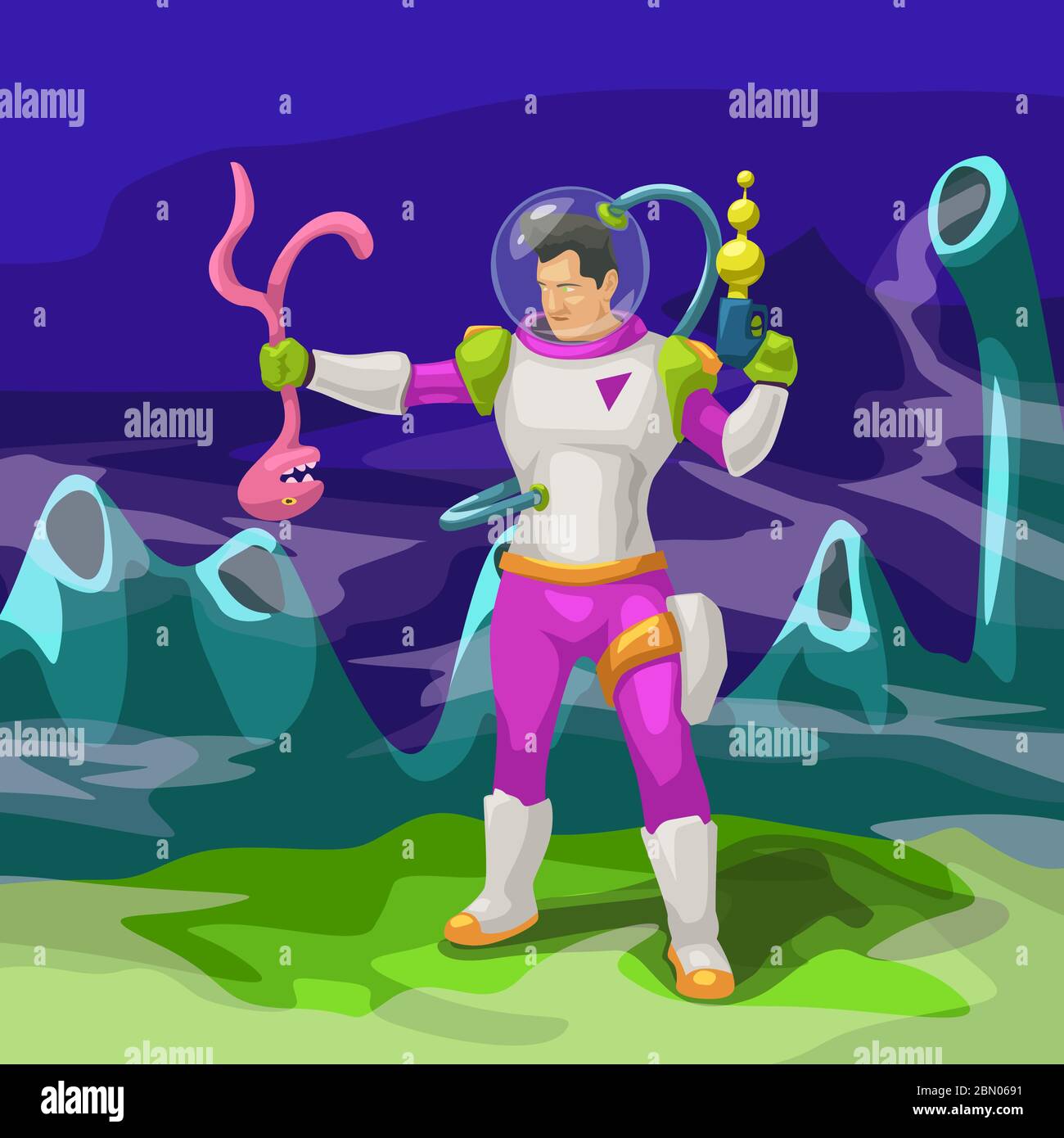 space warrior versus pink alien Stock Vector