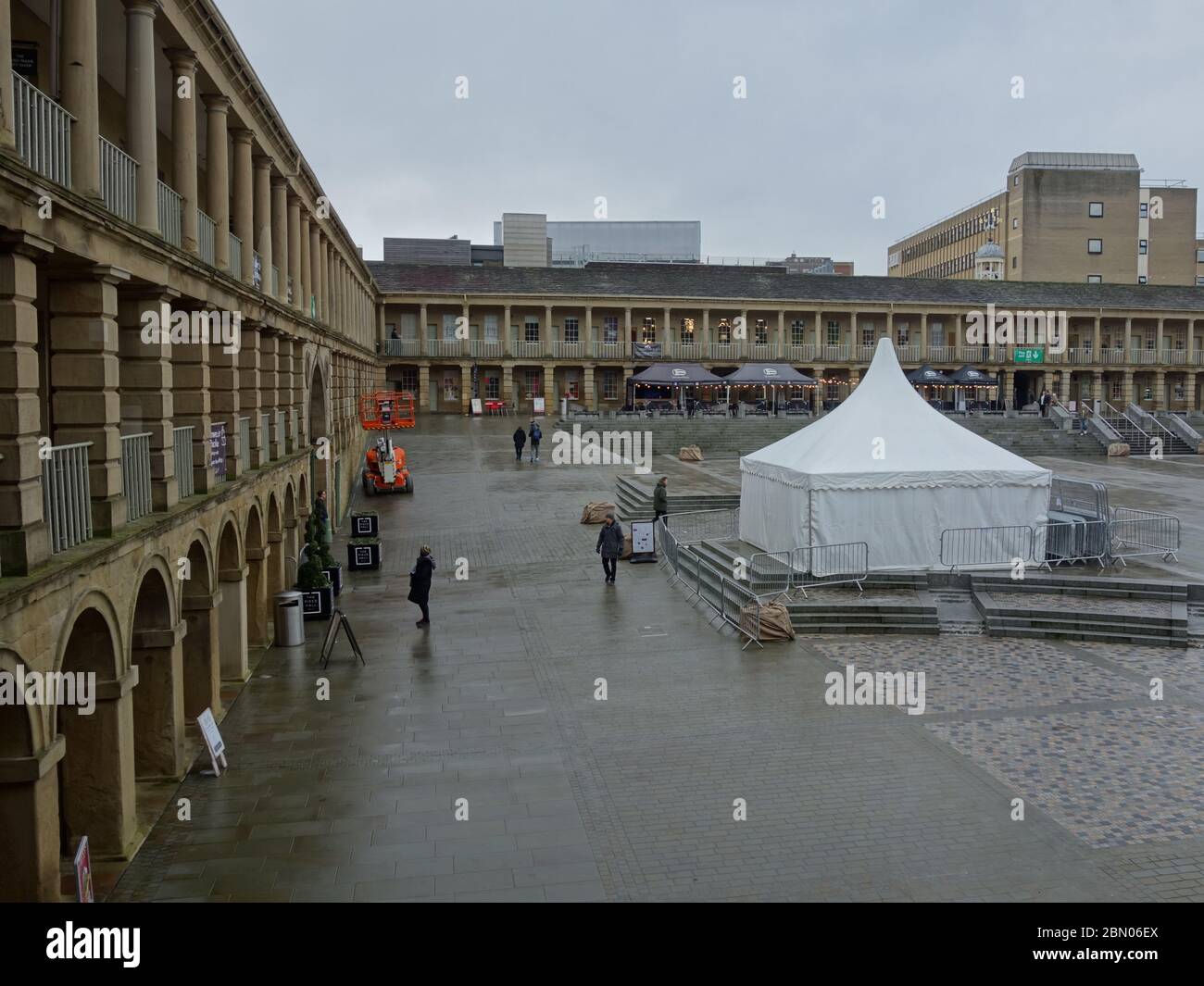 The 18th century Piece Hall in Halifax, West Yorkshire, a Grade I listed building which was reopened in 2017 following a £19m regeneration. Stock Photo