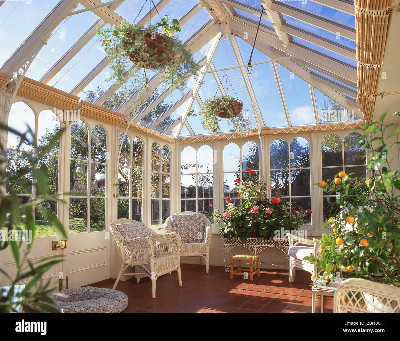 Conservatory in country cottage, South Creake, Norfolk, England, United Kingdom Stock Photo