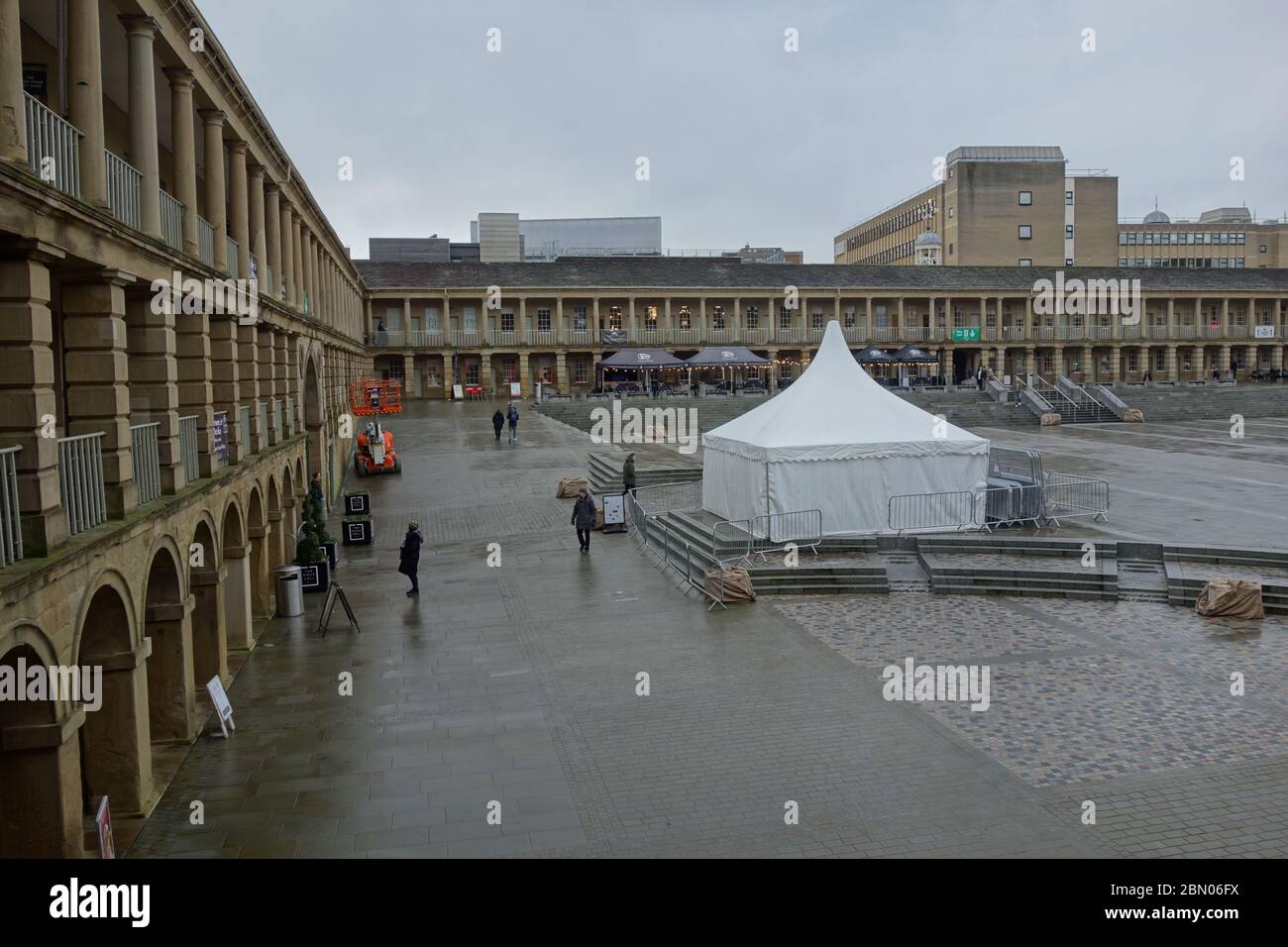 The 18th century Piece Hall in Halifax, West Yorkshire, a Grade I listed building which was reopened in 2017 following a £19m regeneration. Stock Photo