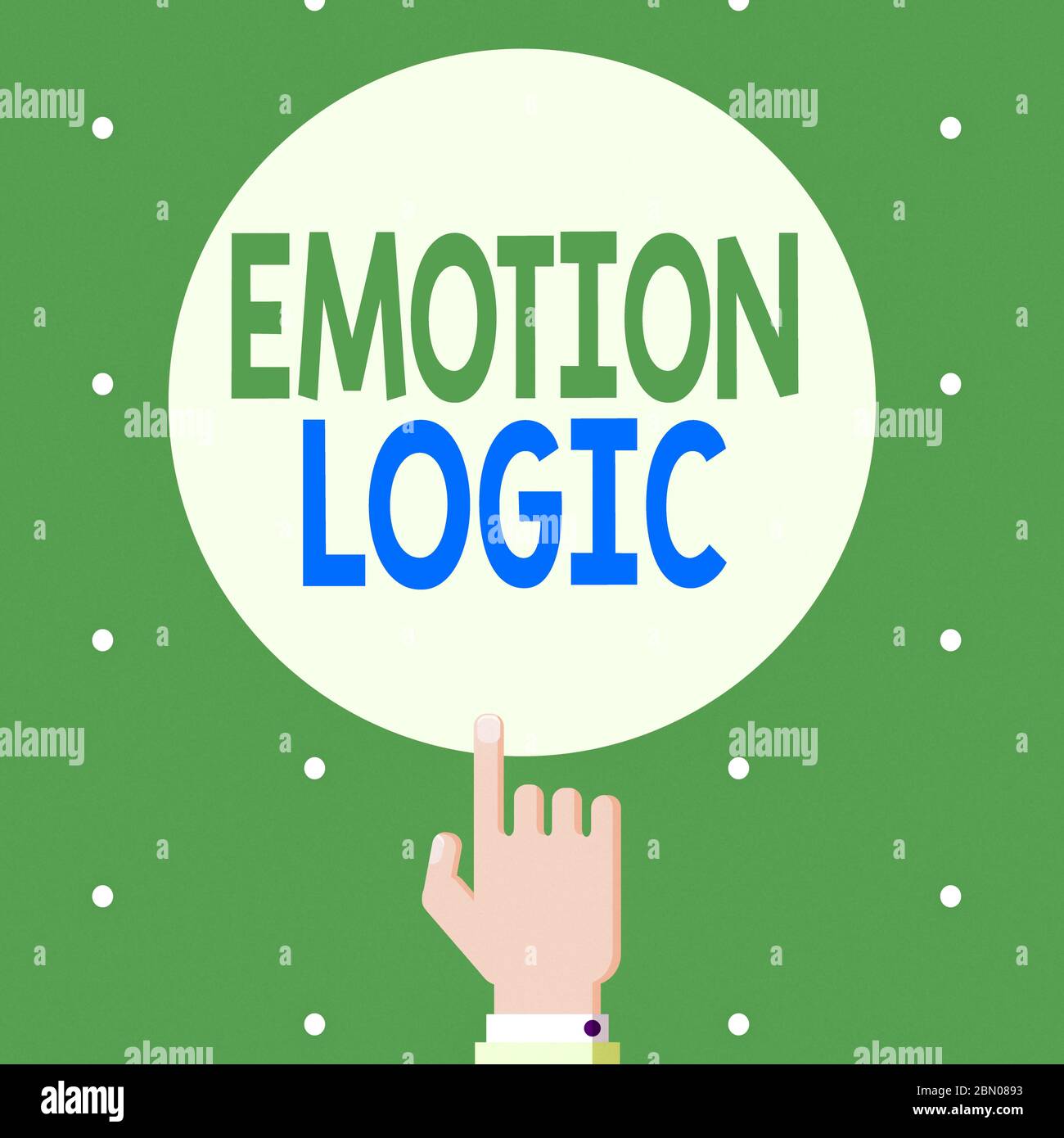 Text sign showing Emotion Logic. Business photo showcasing Heart or Brain Soul or Intelligence Confusion Equal Balance Male Hu analysis Hand Pointing Stock Photo