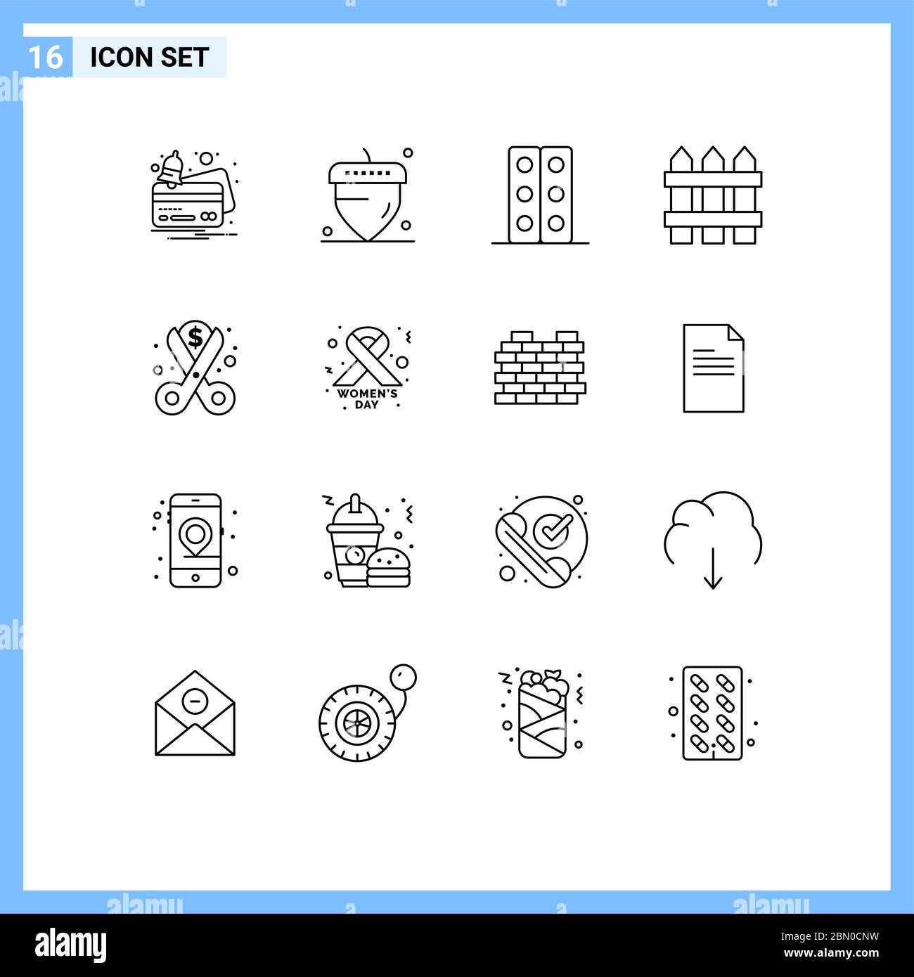 Pictogram Set of 16 Simple Outlines of money, costs, lab, wood, home Editable Vector Design Elements Stock Vector