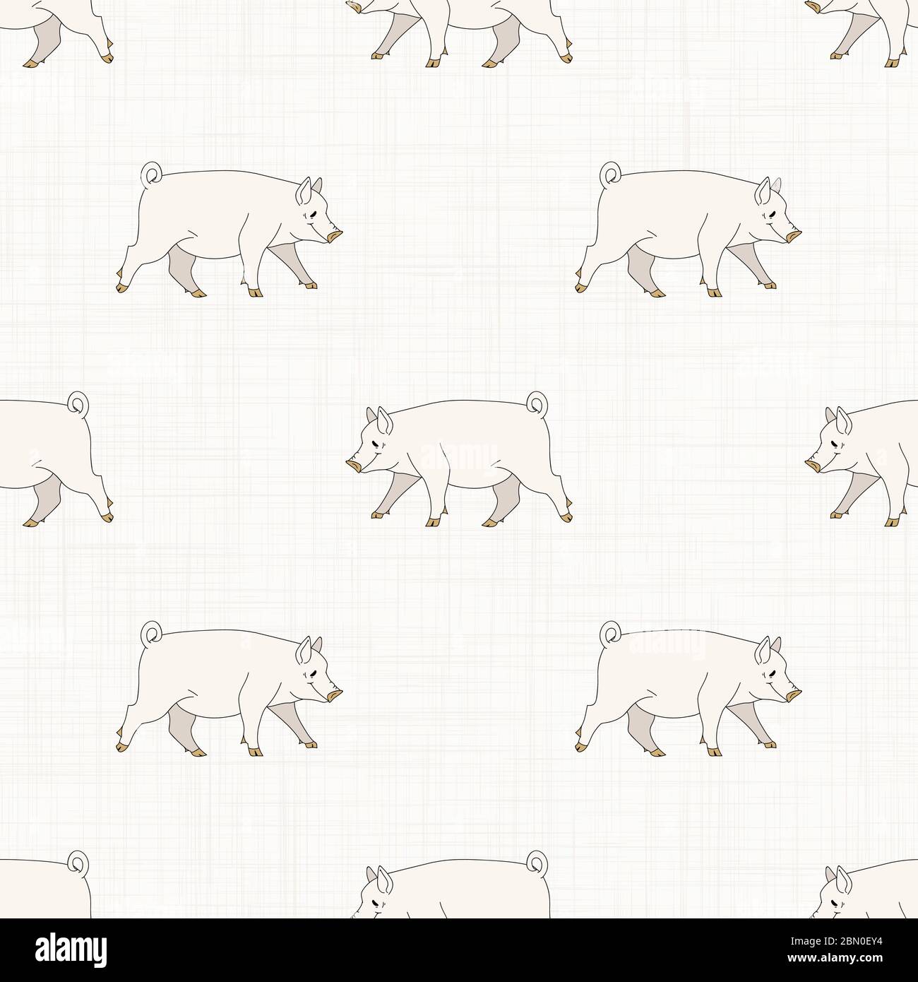 Seamless french farmhouse pig pattern. Farmhouse linen shabby chic style. Hand drawn rustic texture background. Country farm kitchen design. Pork meat Stock Vector