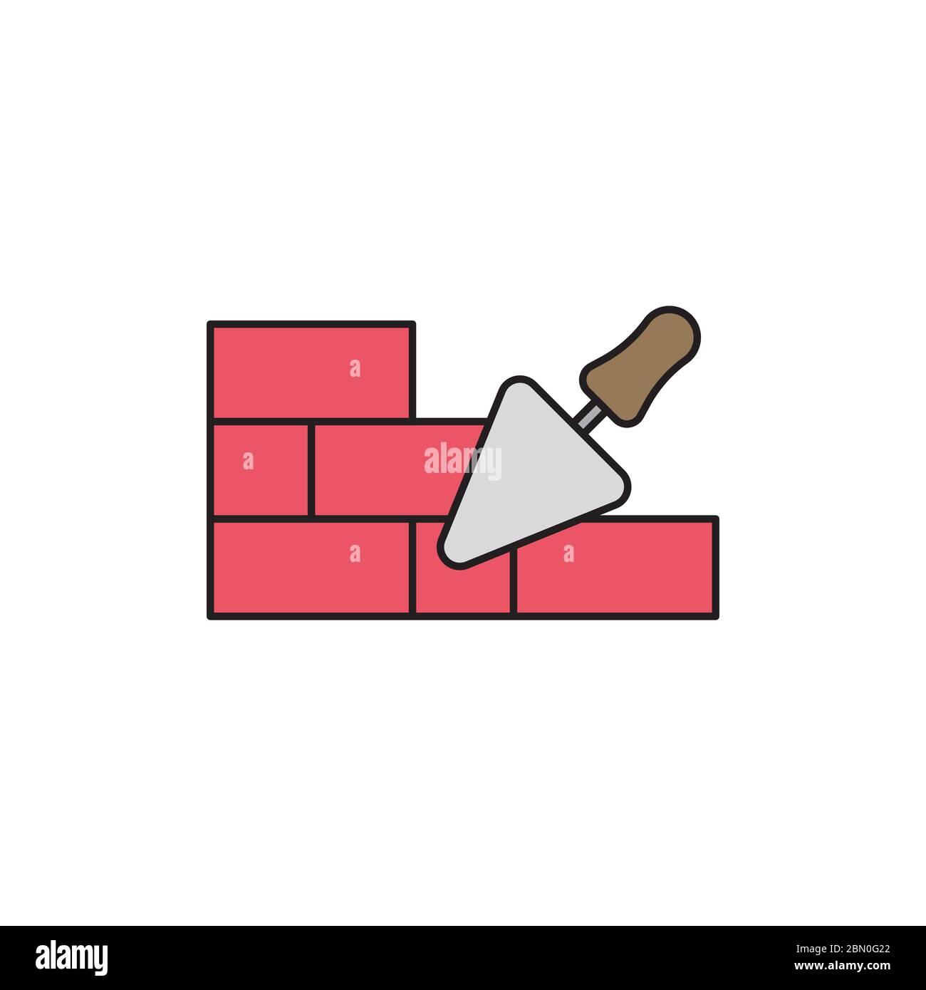 Trowel and brick wall vector icon symbol isolated on white background ...