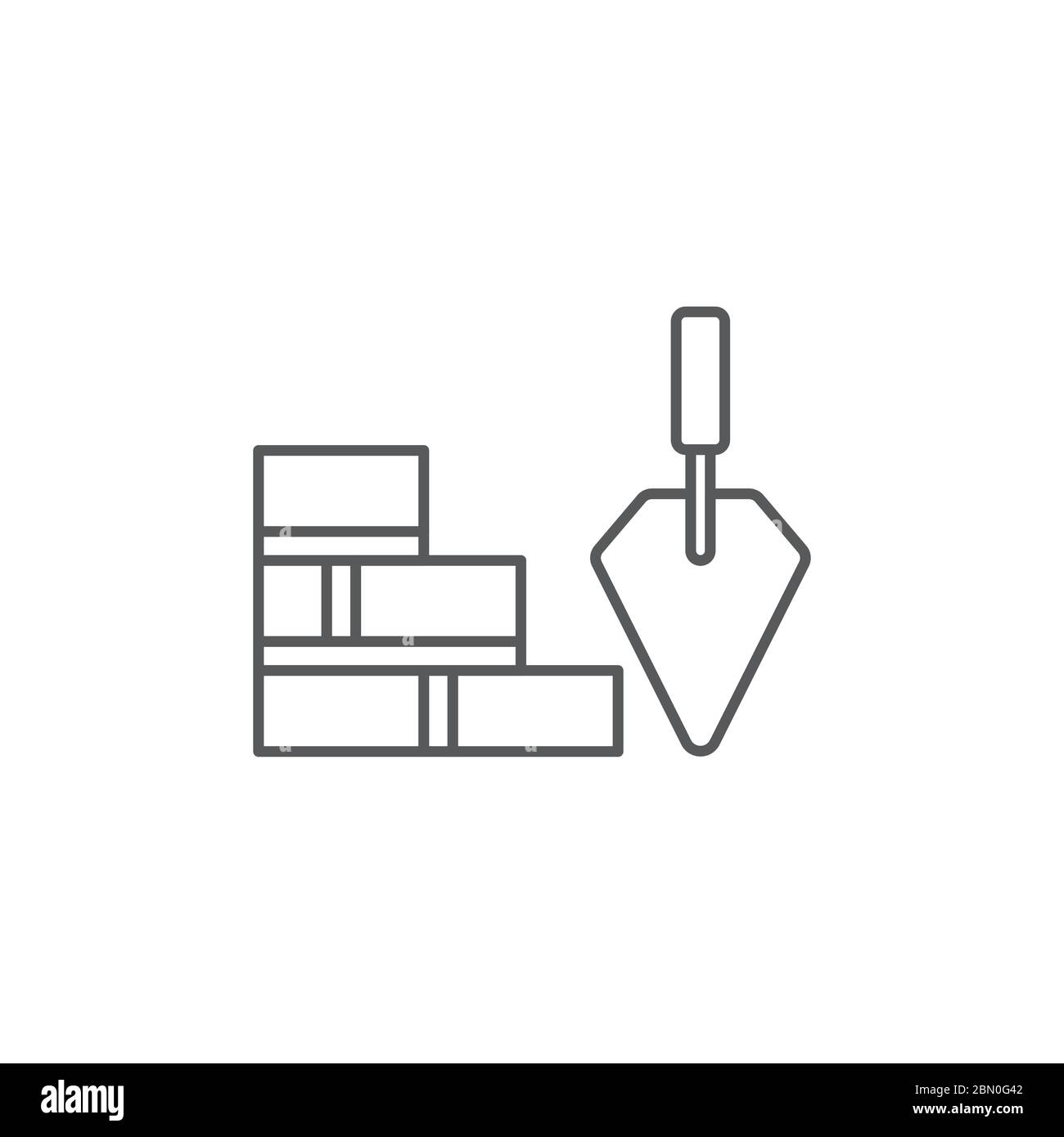 Trowel and brick wall vector icon symbol isolated on white background ...
