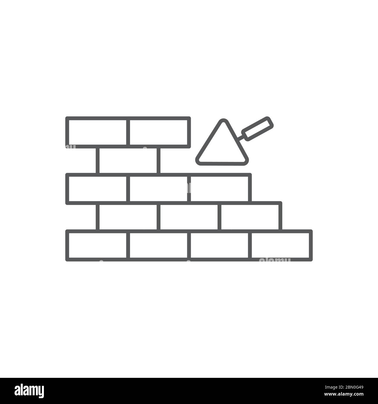 Trowel and brick wall vector icon symbol isolated on white background ...