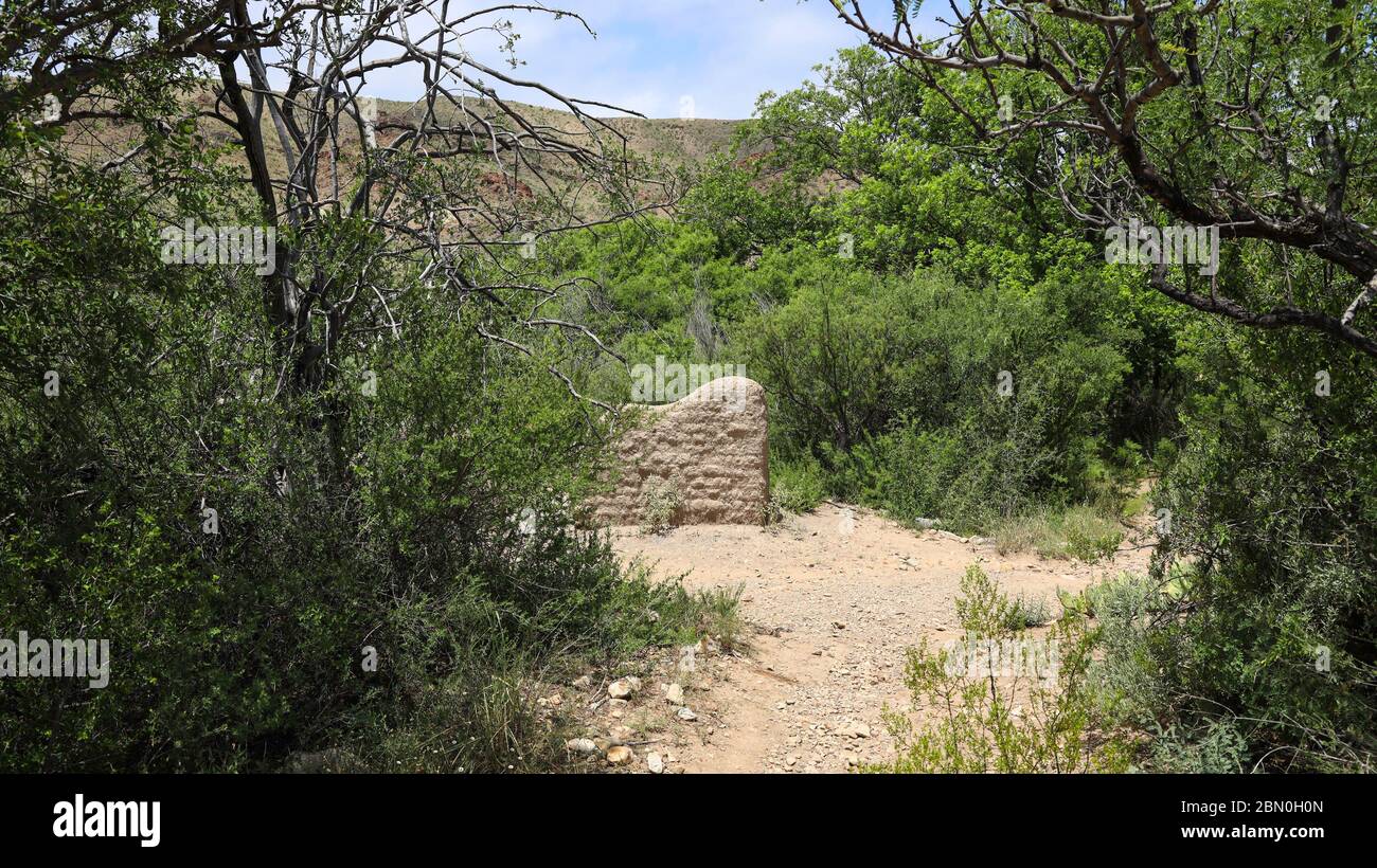 Portions of adobe walls are all that remain of the Sam Nail Ranch home located inside Great Bend National Park, Texas Stock Photo