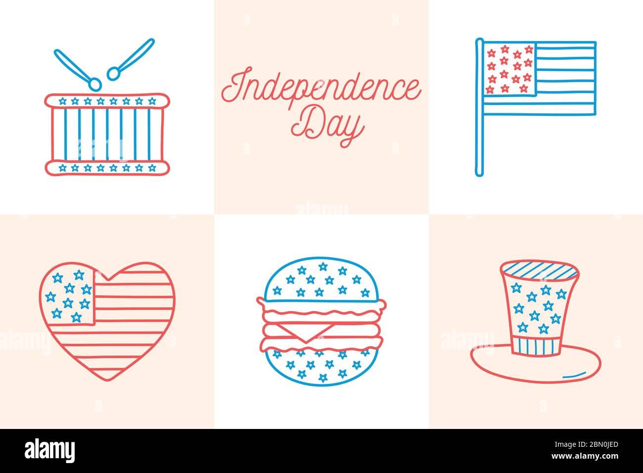 Independence day line and fill style icon set vector design Stock Vector