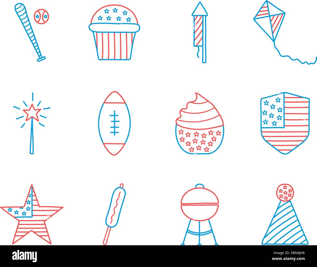 Independence day line and fill style icon set vector design Stock Vector
