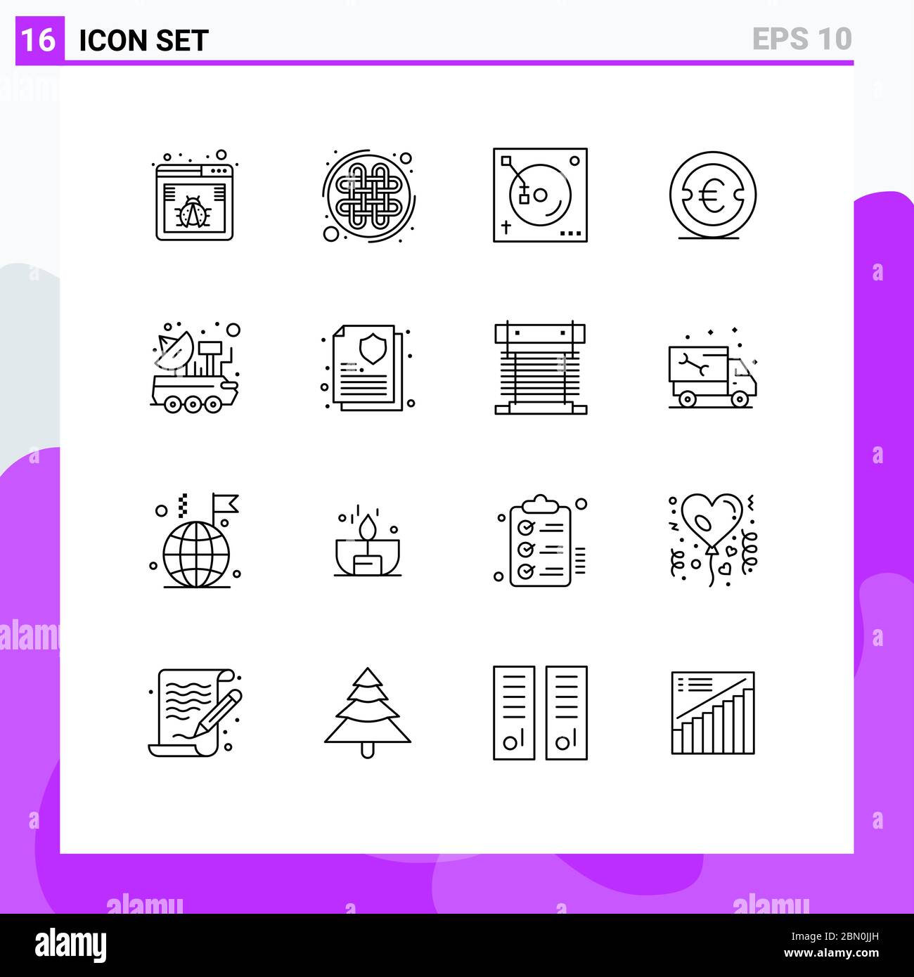 Modern Set of 16 Outlines Pictograph of car, investment, mix, finance, coin Editable Vector Design Elements Stock Vector