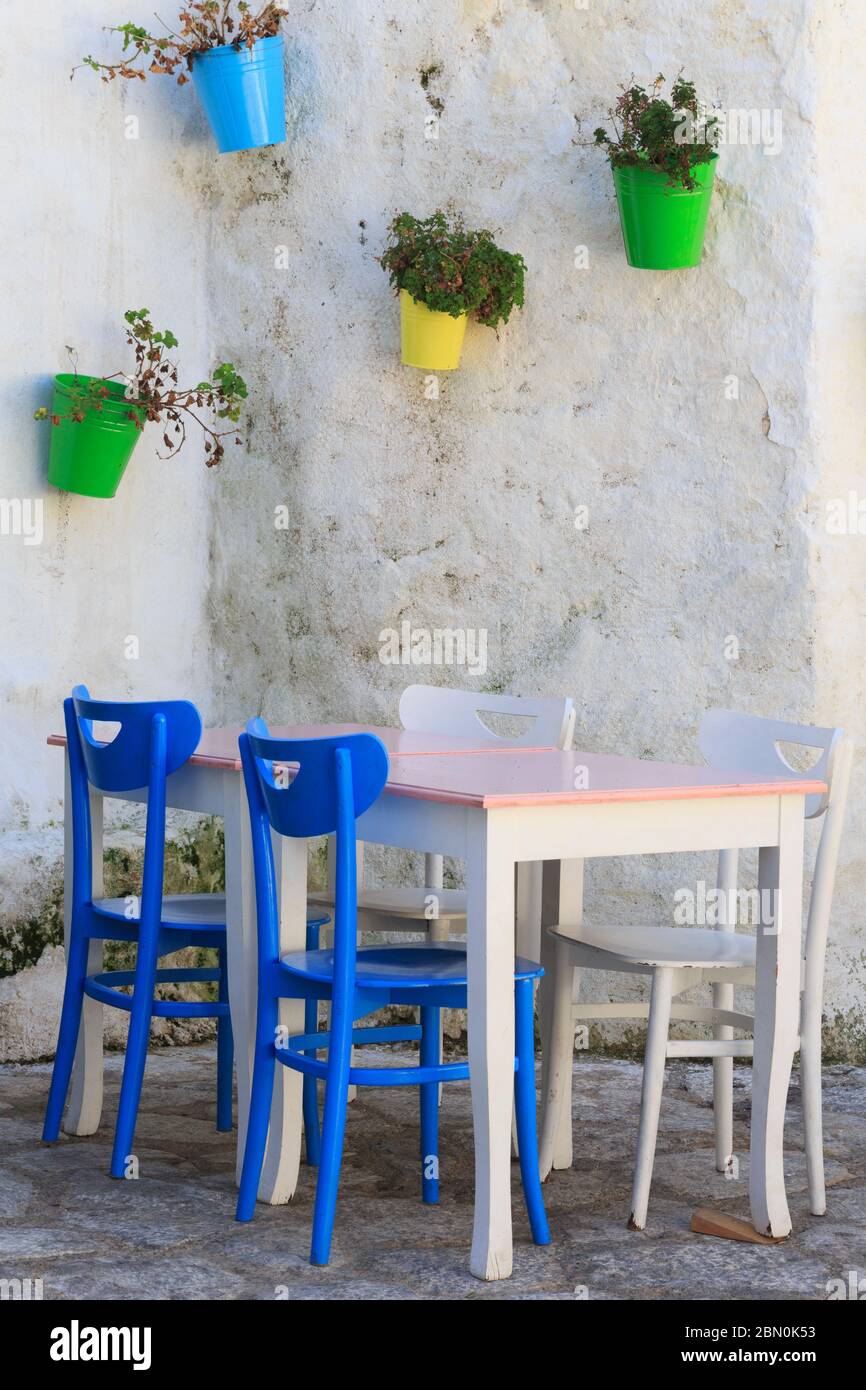 Restaurant in Old Town,Marmaris,Turkey,Mediterranean,Table,Chairs Stock Photo