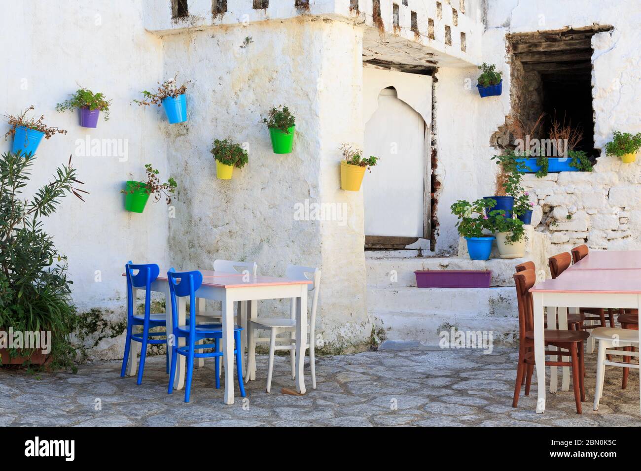 Restaurant in Old Town,Marmaris,Turkey,Mediterranean,Table,Chairs Stock Photo