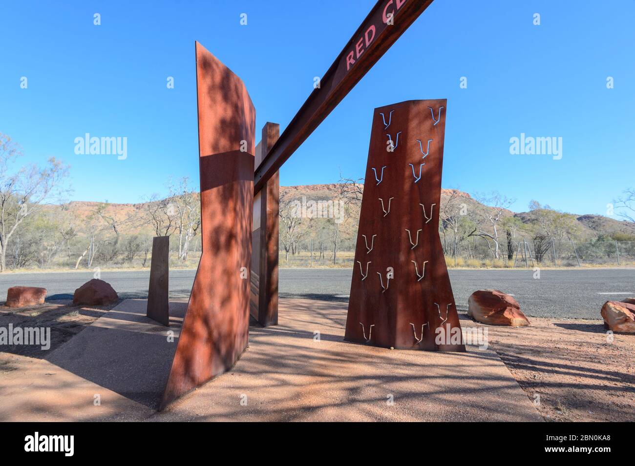 Red Centre Monument, Alice Springs, Northern Territory, NT, Australia Stock Photo