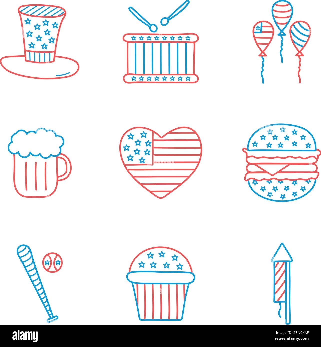 Independence day line and fill style icon set vector design Stock Vector