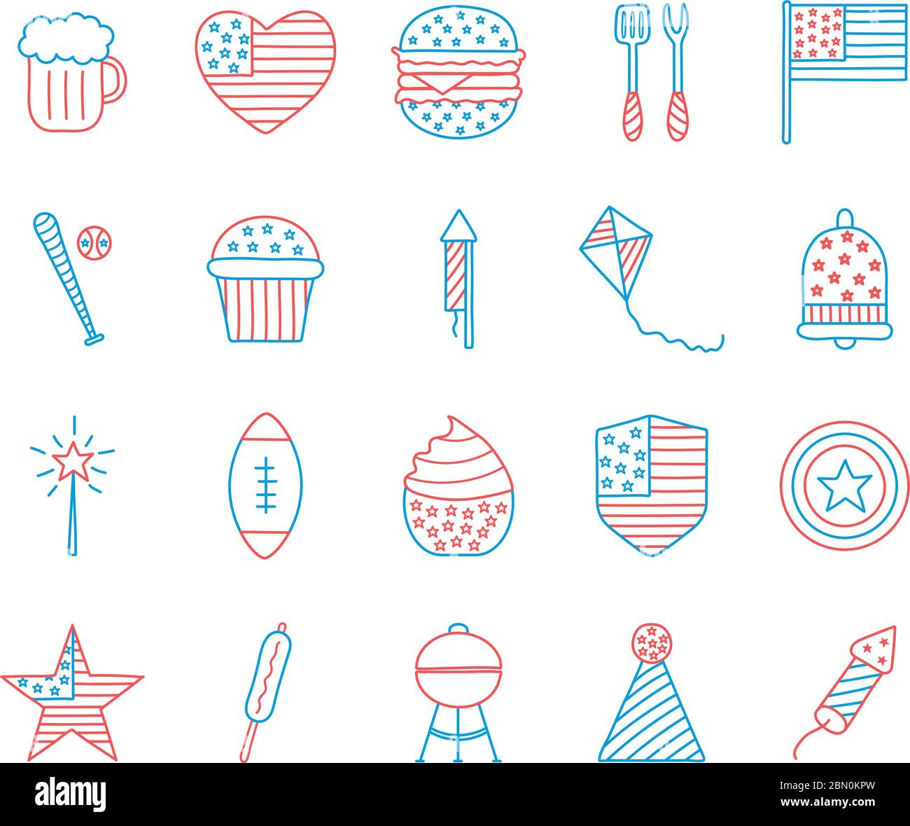 Independence day line and fill style icon set vector design Stock Vector