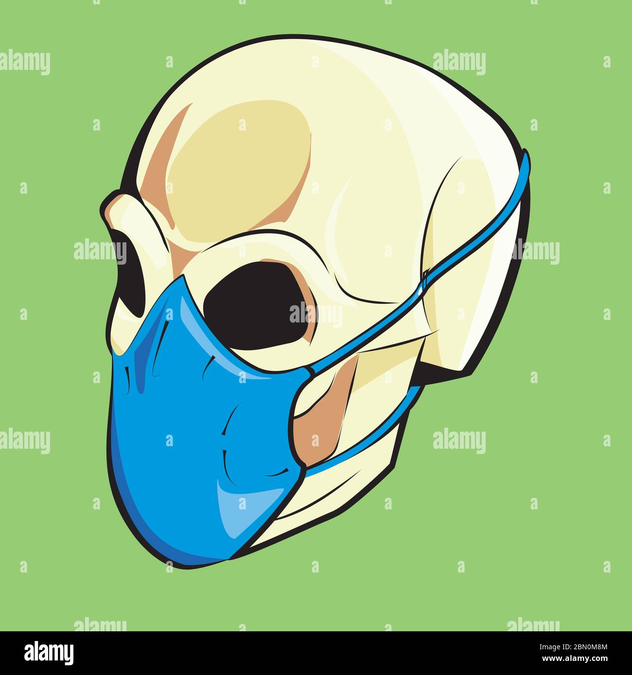 Vector illustration for human skull t-shirt with mask on green background Stock Vector