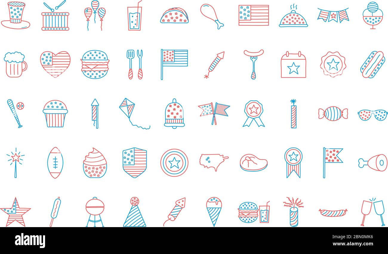 Independence day line and fill style icon set vector design Stock Vector