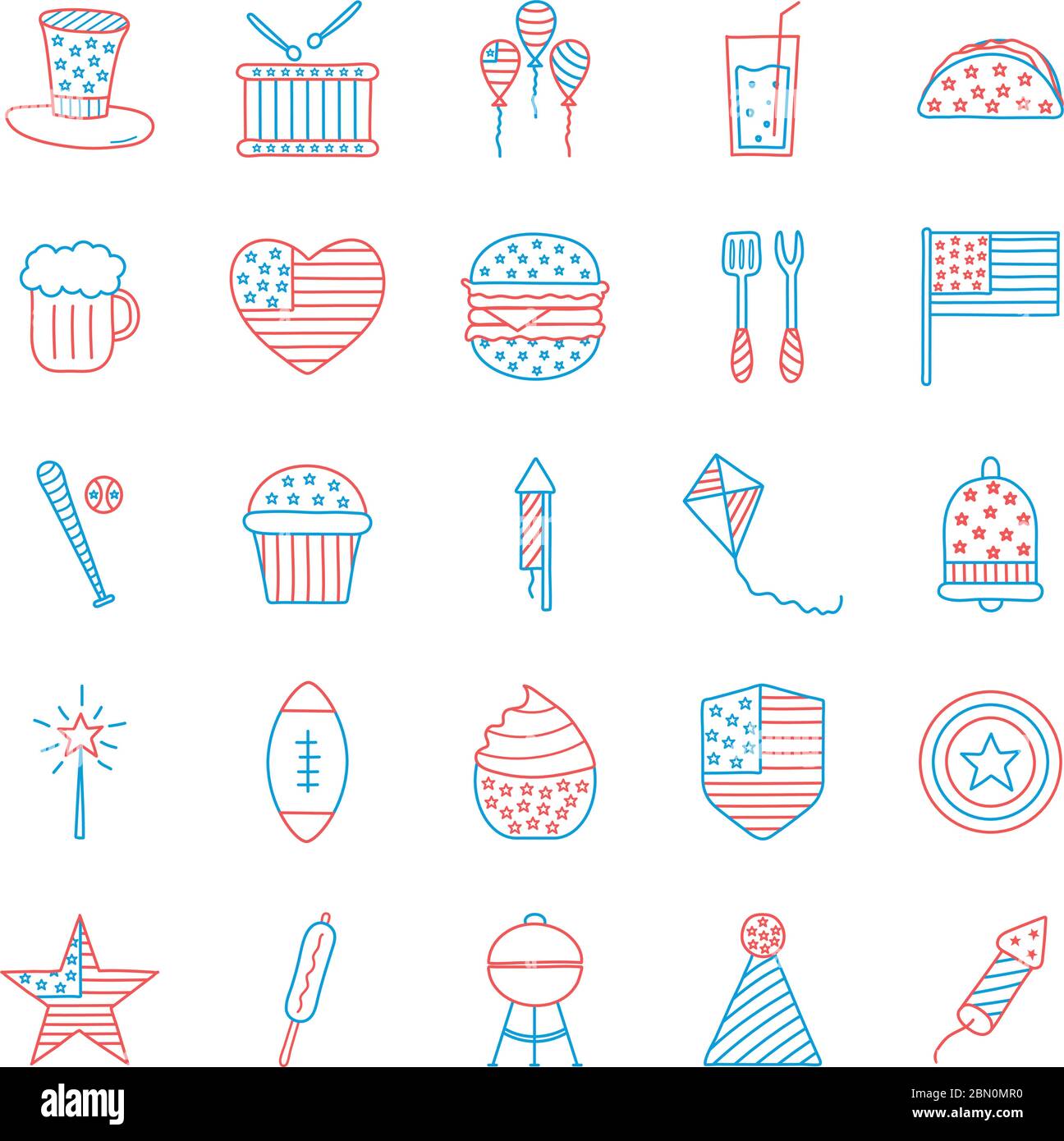 Independence day line and fill style icon set vector design Stock Vector