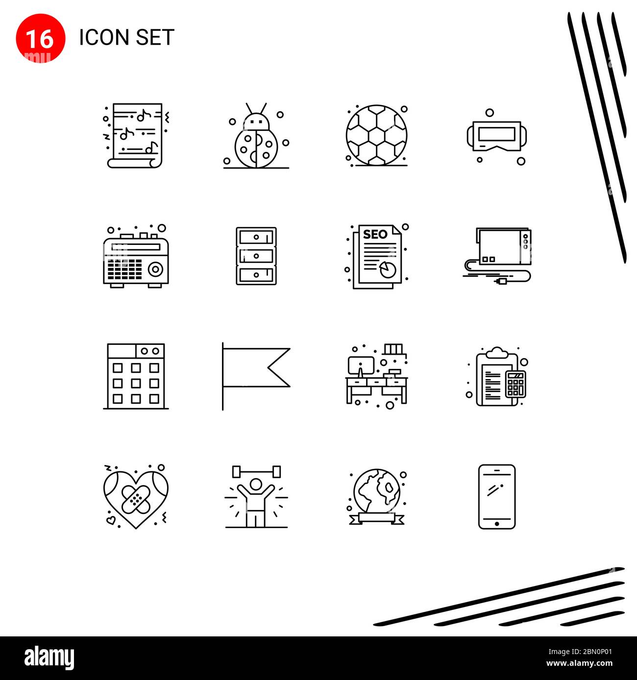Universal Icon Symbols Group of 16 Modern Outlines of radio, smart, winter, google glass, device Editable Vector Design Elements Stock Vector