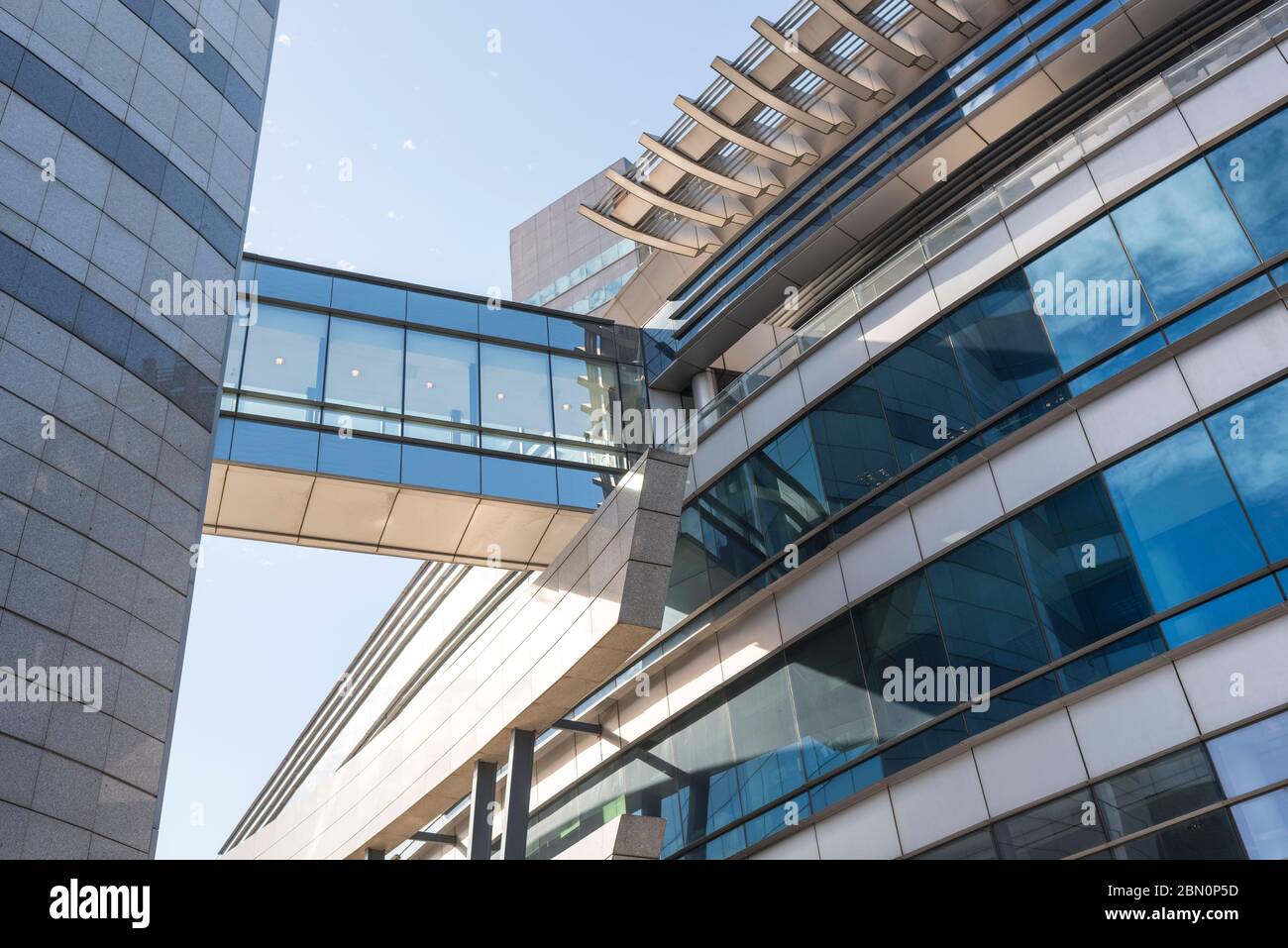 Montevideo / Uruguay, Dec 28, 2018: Detail of the Cultural Complex of the Telecommunications Tower or Antel tower, modern architecture Stock Photo