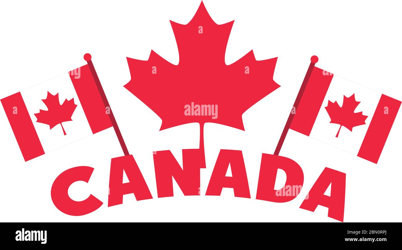 canada day, flags in pole maple leaf lettering design vector