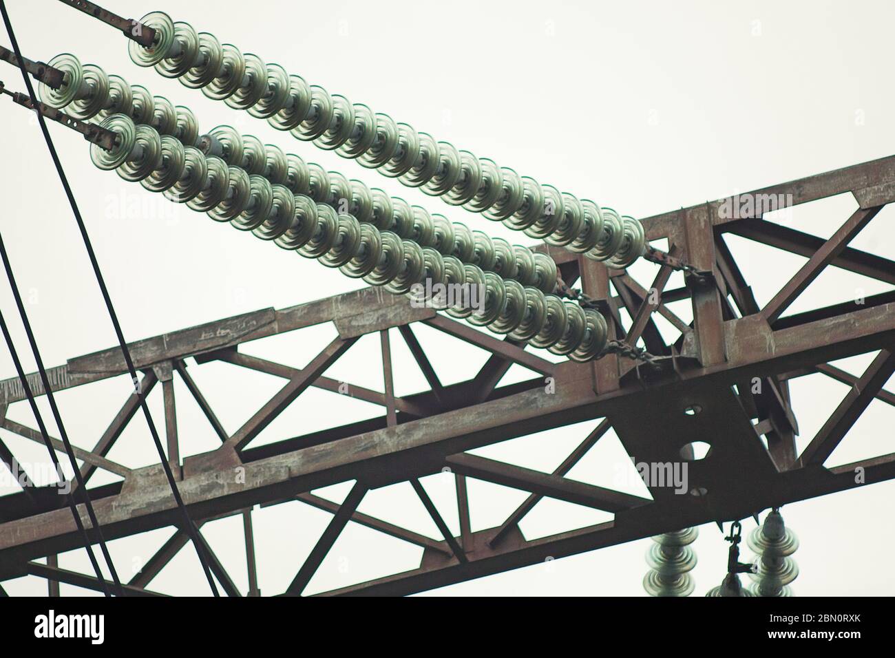 Electric communications wires power cable lines and pole. Power