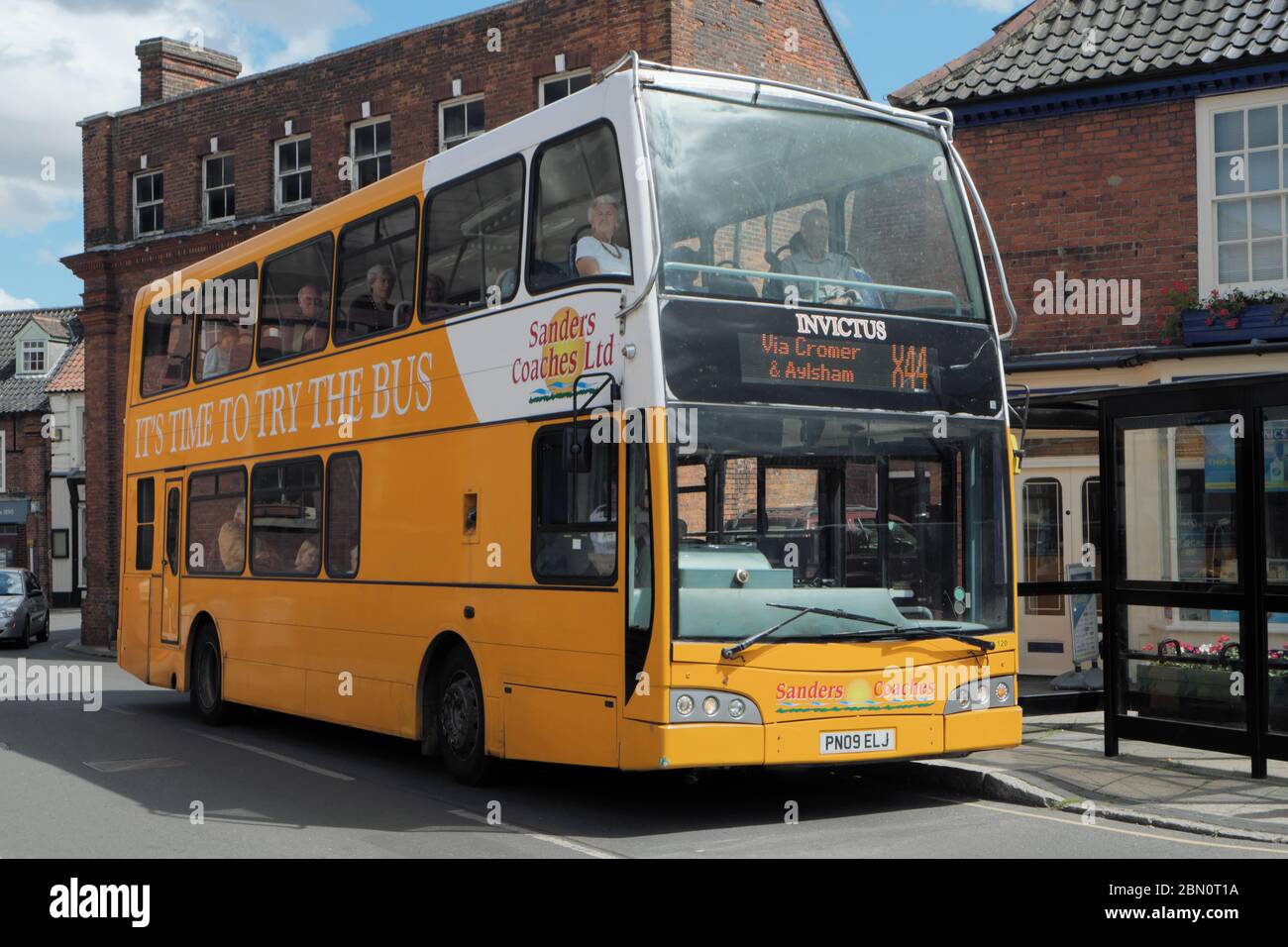 Holt - Norwich route  x44 bus  waiting in Aylsham Norfolk England UK Stock Photo