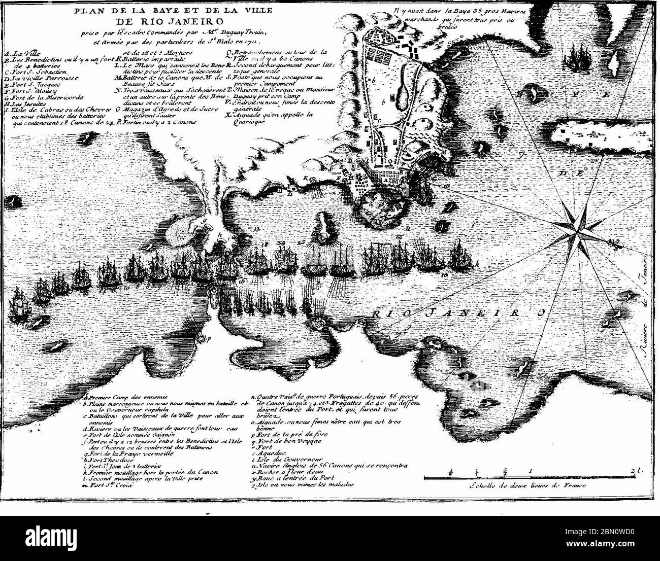 Map of Rio de Janeiro 1711 -  Duguay-Trouin Stock Photo