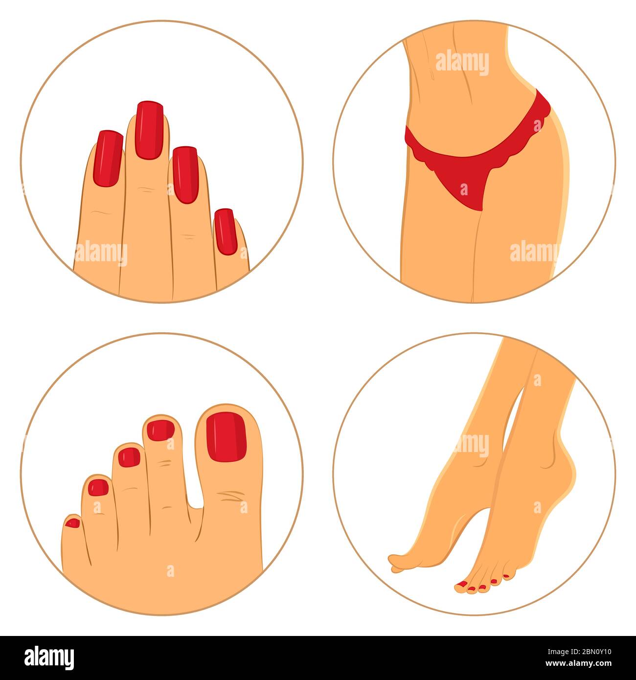 Manicure, pedicure and body care vector icon set. Pack of 4 icons isolated on white background Stock Vector