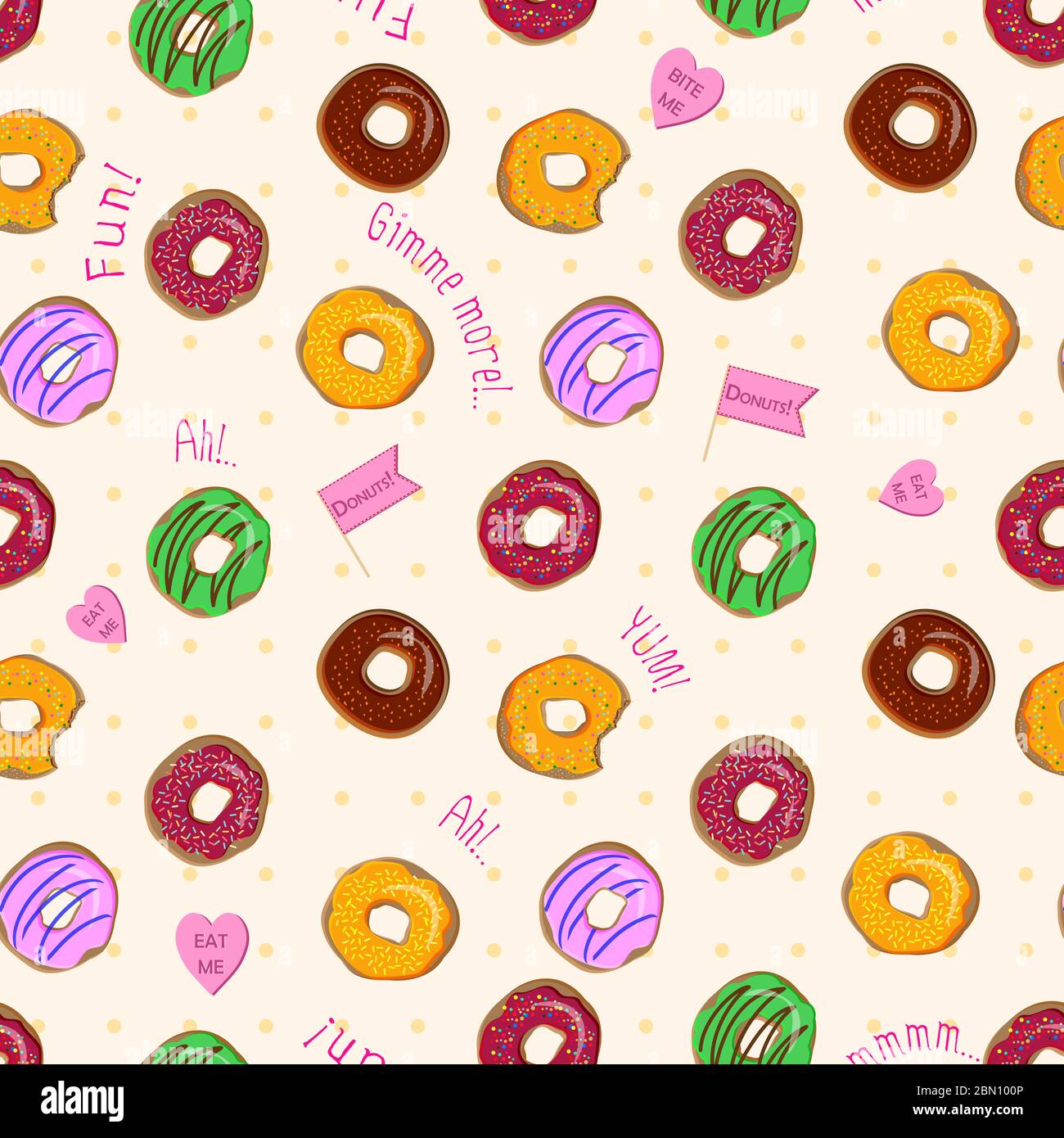 Beautiful vector seamless pattern with colorful donuts with different ...