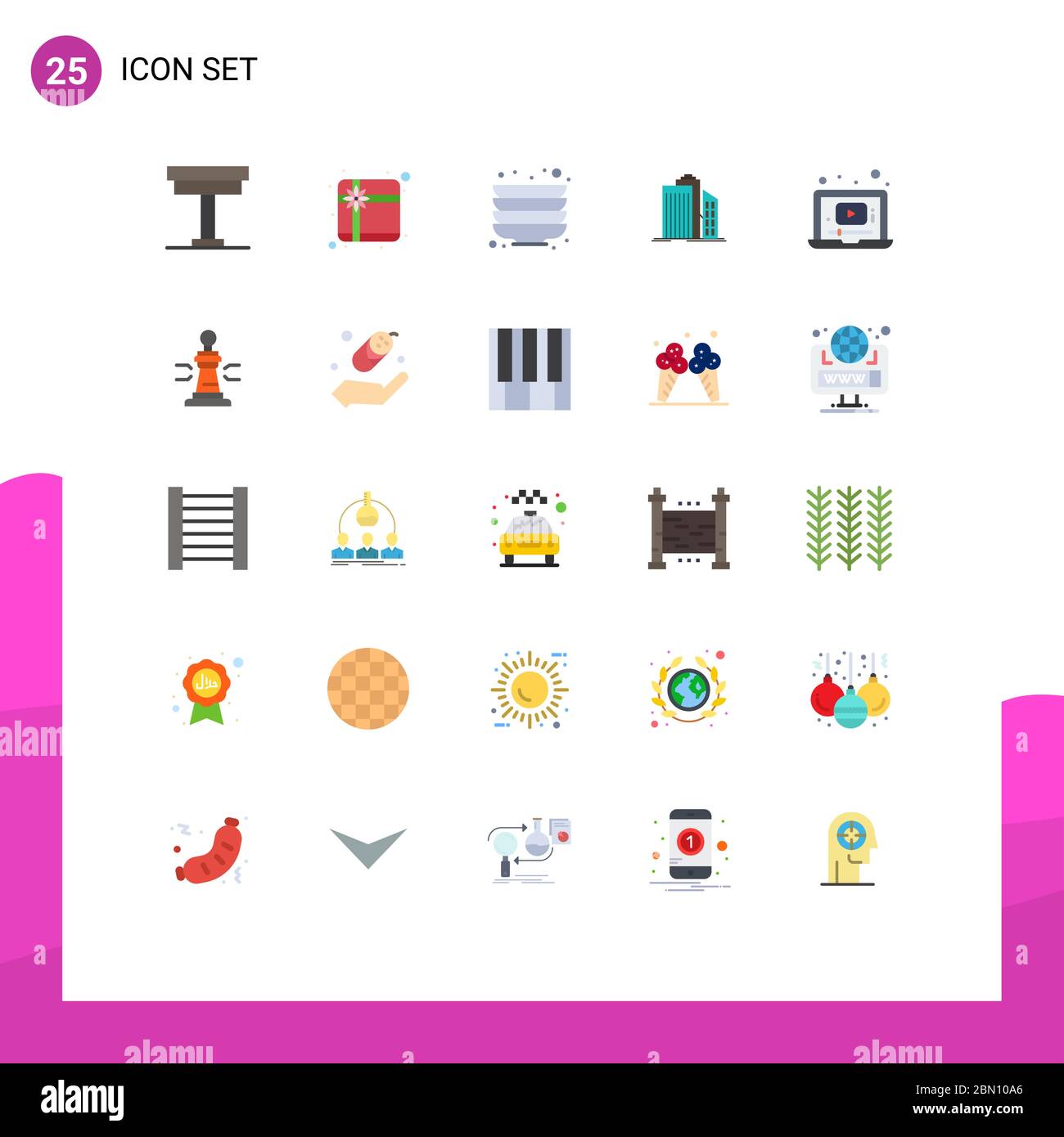 Pack of 25 Modern Flat Colors Signs and Symbols for Web Print Media such as laptop, office, kitchen, business, architecture Editable Vector Design Ele Stock Vector