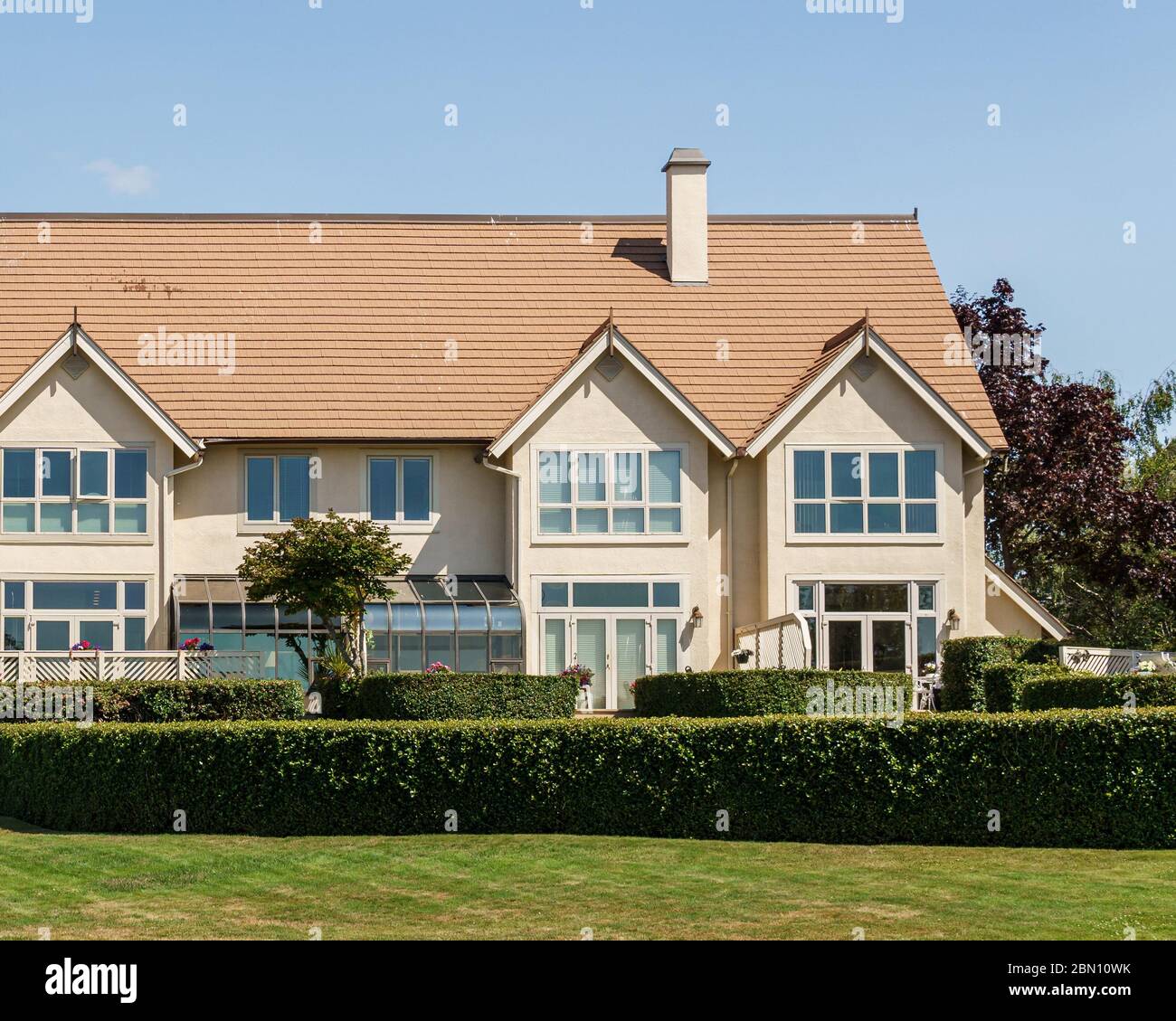 VICTORIA, CANADA JULY 14, 2019 Modern apartment building facade view
