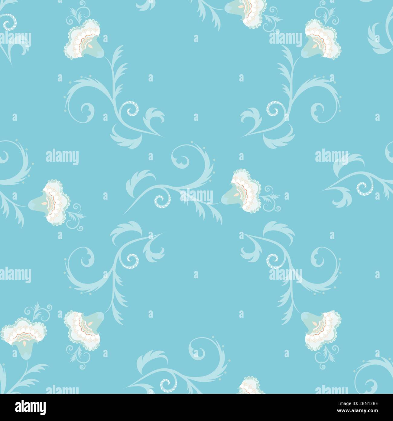 Seamless floral vector pattern with intricate flowers in blue color Stock Vector
